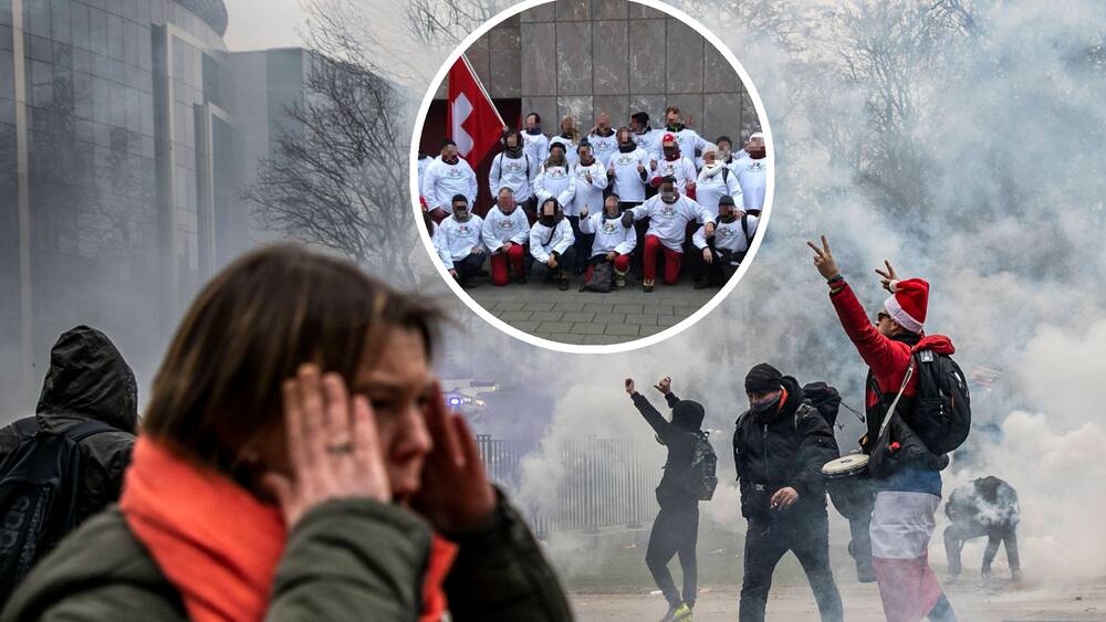Des Freiheitstrychler présents à une manifestation violente à Bruxelles Des Freiheitstrychler présents à une manifestation violente à Bruxelles