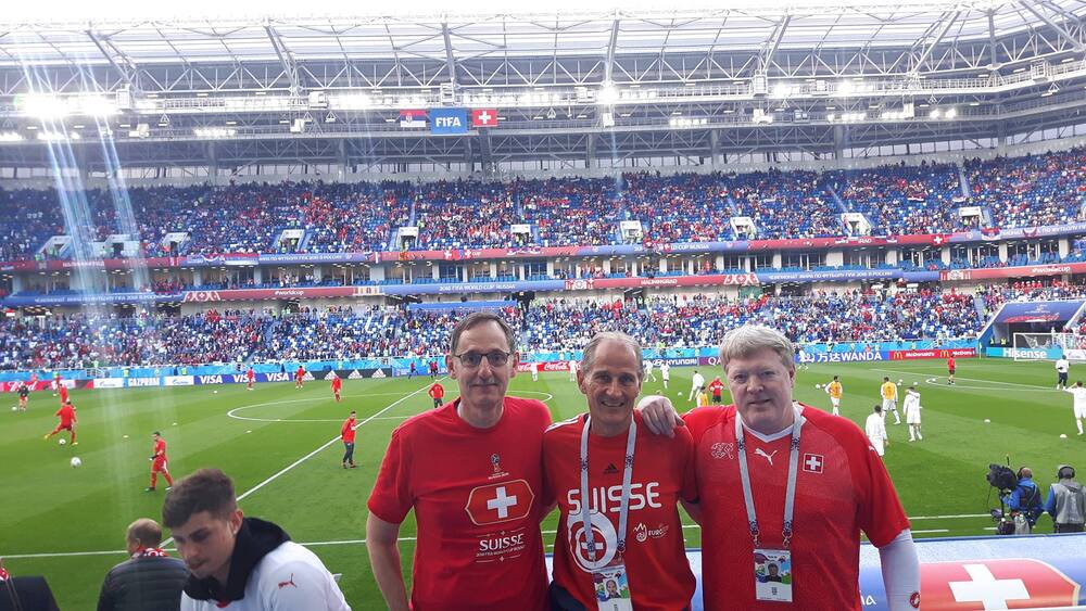 Bekennender Fussball-Fan: Mario Fehr hier am WM-Spiel Serbien-Schweiz in Kaliningrad.