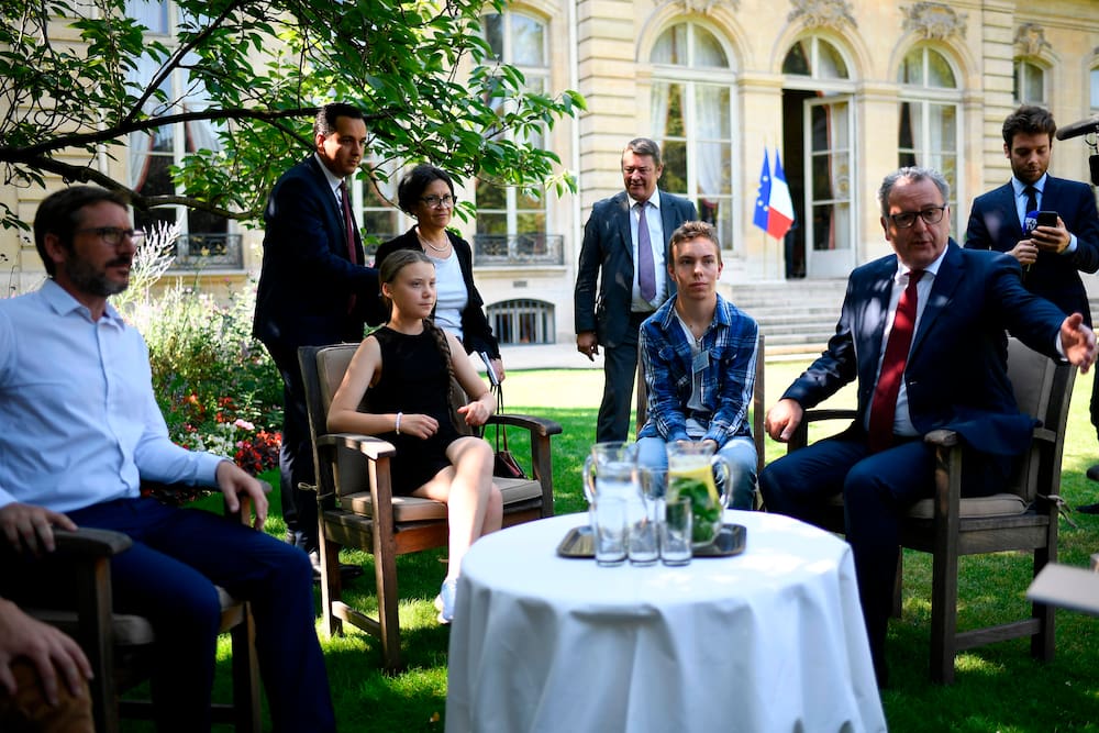 Thunberg avec le président de l'Assemblée nationale française en France.
