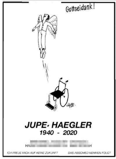 Mit dieser Todesanzeige verabschiedet sich Jupe Haeger (†80).