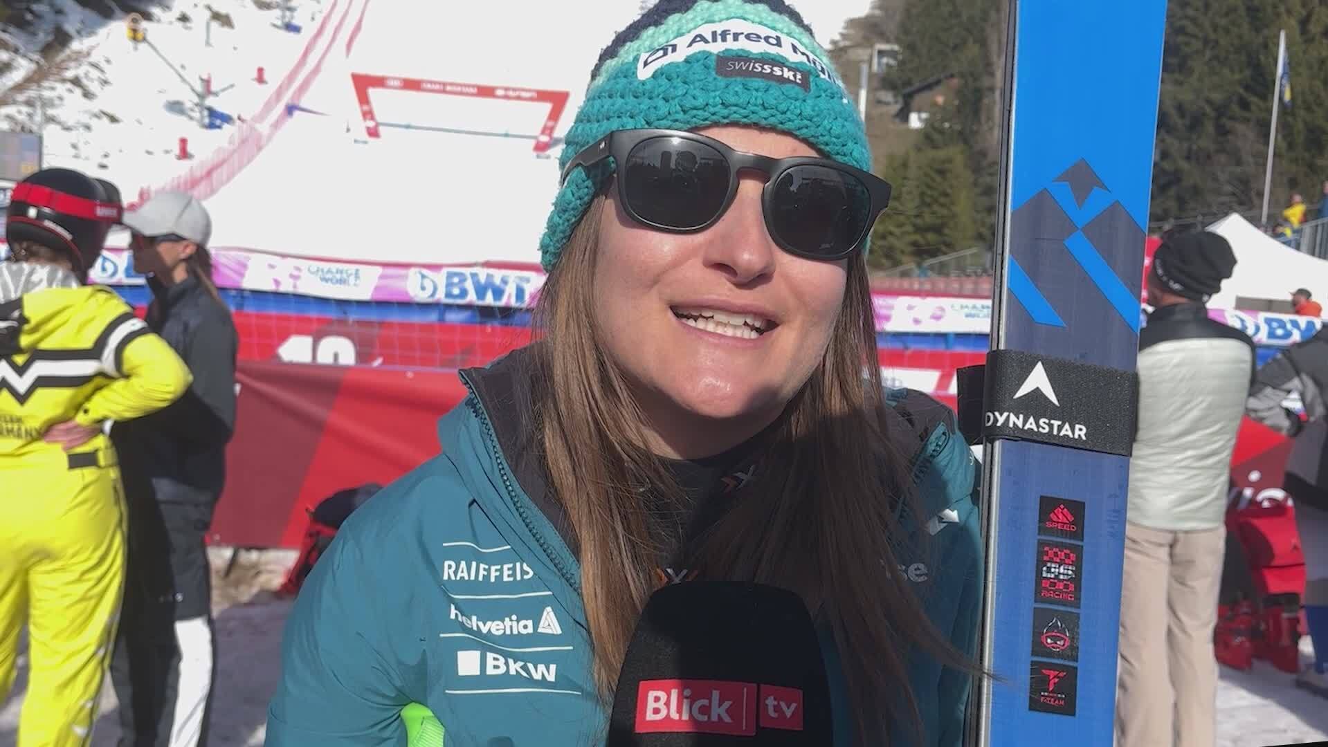 Ski Priska Nufer kämpft mit den SchneeBedingungen in CransMontana