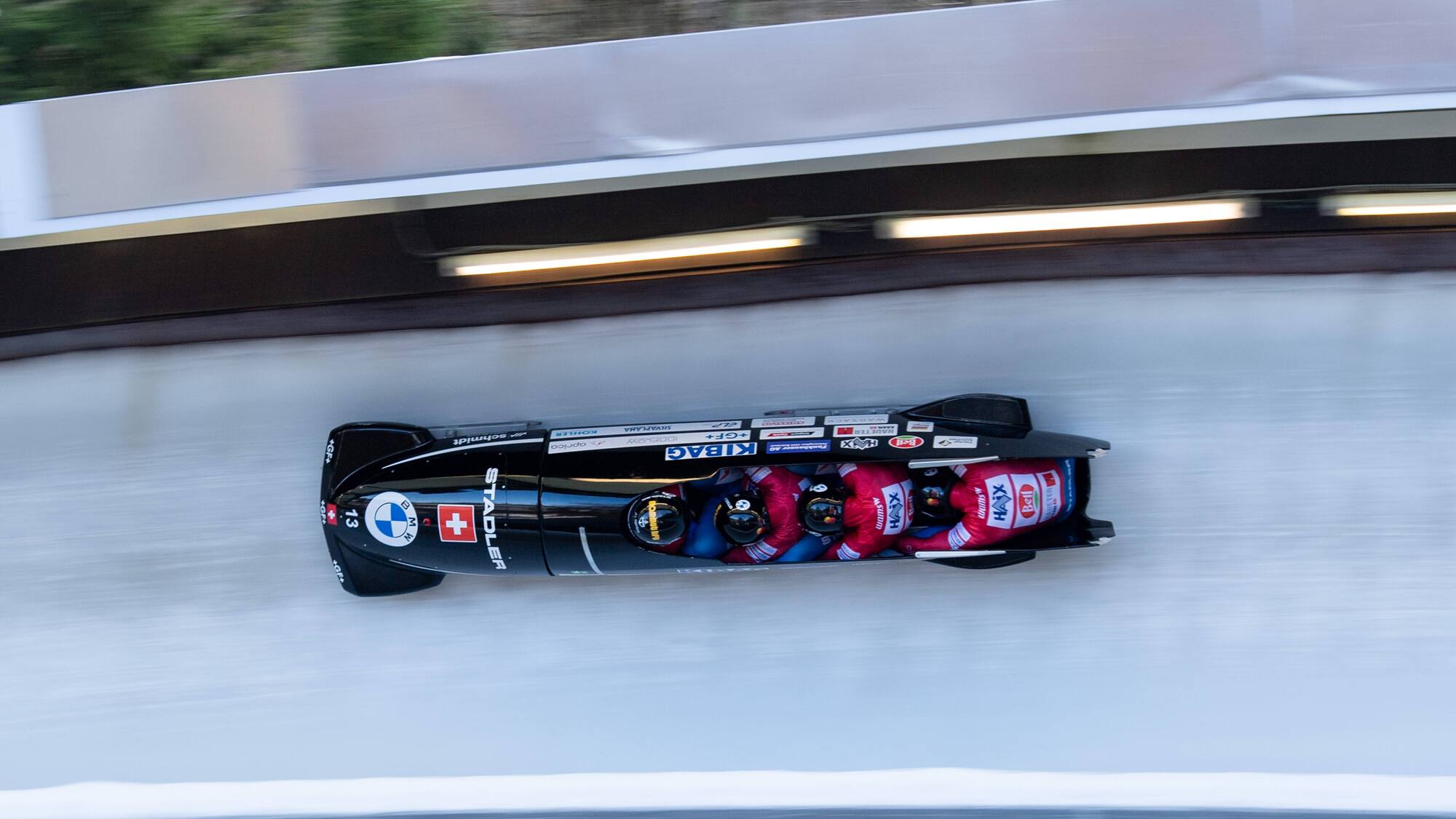Bob Schweizer Viererbob im an WM zur Halbzeit im Hintertreffen Blick